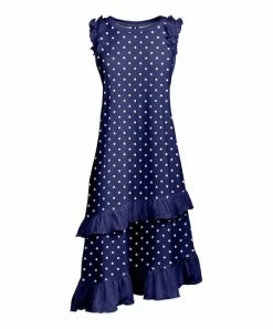 Lily | Blue & White Polka Dot Ruffled-Hem Sleeveless Dress - Women