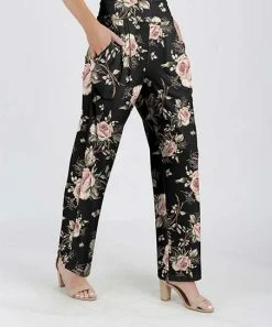 Lily | Black & Pink Floral Pocket High-Waist Pants - Women