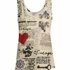 Lily | Black & Beige Newspaper Scoop Neck Tank - Women & Plus