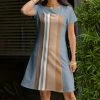 Lily | Gray & Brown Stripe Short-Sleeve A-Line Dress - Plus