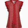 Lily | Red & White Polka-Dot Knot-Tie Ruffle-Sleeve Tunic - Women