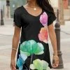 Lily | Black & Pink Watercolor Floral Short-Sleeve V-Neck Tunic - Women
