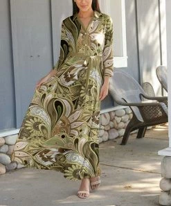 Lily | Olive & Cream Floral Tie-Waist T-Shirt Dress - Women