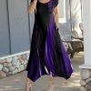 Lily | Black & Purple Abstract Handkerchief-Hem Short-Sleeve Maxi Dress - Women