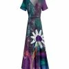 Lily | Purple & Turquoise Floral Tie-Waist V-Neck Maxi Dress - Women