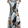 Lily | Blue & Beige Abstract Cap-Sleeve Dress - Women