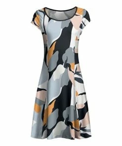 Lily | Blue & Beige Abstract Cap-Sleeve Dress - Women