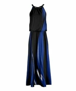 Lily | Black & Blue Abstract Sleeveless Blouson Maxi Dress - Plus