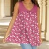 Lily | Pink & White Floral V-Neck Sleeveless Swing Tunic - Women