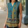 Lily | Blue & Olive Paisley Button-Front Sleeveless Tunic - Women