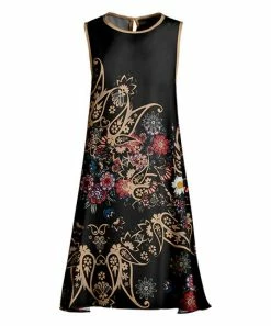 Lily | Black & Beige Paisley Floral Sleeveless Dress - Plus