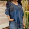 Lily | Blue & Black Floral Ruffle-Sleeve V-Neck Tunic - Women