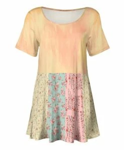 Lily | Orange & Pink Patchwork Floral Scoop Neck Tunic