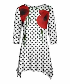 Lily | Black & Red Polka Dot Poppies Sidetail-Hem Tunic - Plus
