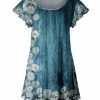 Lily | Teal & Cream Weathered Floral Scoop Neck Flutter-Sleeve Tunic - Women