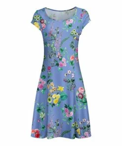 Lily | Blue & Yellow Floral Cap-Sleeve Dress - Women