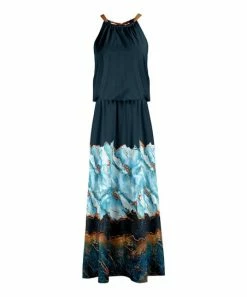 Lily | Navy & Aqua Marbleized Blouson Maxi Dress - Plus