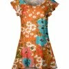 Lily | Orange & Blue Floral Flutter-Sleeve Tunic - Women