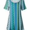 Lily | Blue & Green Patchwork Scoop Neck Tunic - Women