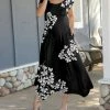 Lily | Black & White Floral Pocket Scoop Neck Handkerchief Dress - Women