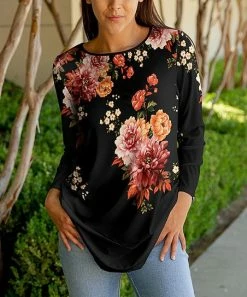 Lily | Black & Pink Floral Boatneck Tunic - Women & Plus