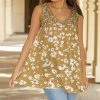 Lily | Brown & White Floral Sleeveless Tunic - Women