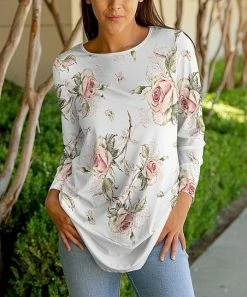 Lily | White & Pink Floral Boatneck Tunic - Women & Plus