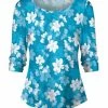 Lily | Blue & White Floral Three-Quarter Sleeve Scoop Neck Tunic - Women