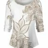 Lily | White & Beige Floral Three-Quarter Sleeve Scoop Neck Tunic - Plus