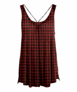 Lily | Black & Red Buffalo Check Pleat-Accent Sleeveless Tunic - Plus