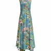 Lily | Blue & Green Floral Birds Handkerchief-Hem Maxi Dress - Women