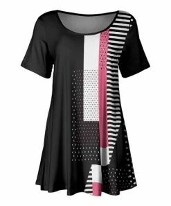 Lily | Black & Pink Geometric Short-Sleeve Scoop Neck Tunic - Women