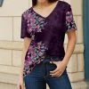 Lily | Purple & Blue Floral Short-Sleeve V-Neck Tunic - Plus