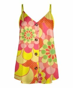 Lily | Yellow & Rose Retro Floral Button-Front Tunic - Women