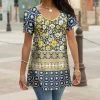 Lily | Blue & Yellow Floral Short-Sleeve V-Neck Tunic - Women