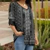 Lily | Black & Gray Stripe Ruffle-Sleeve V-Neck Tunic - Plus