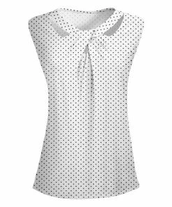 Lily | White & Black Pin Dot Twist-Front Cutout Sleeveless Tunic - Women