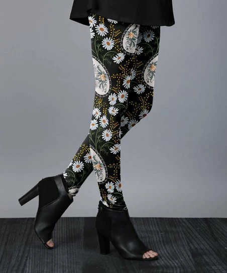 Lily | Black & White Floral Leggings - Plus 1 Lily | Black & White Floral Leggings - Plus