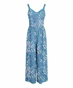 Lily | Blue & Lavender Leaf Sleeveless Jumpsuit