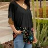 Lily | Black Leopard Floral Ruffle-Sleeve V-Neck Tunic - Plus