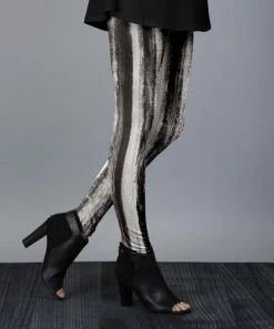 Lily | Black & Gray Abstract Stripe Leggings - Women