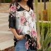 Lily | Black & Pink Floral Ruffle-Sleeve V-Neck Tunic - Plus
