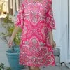 Lily | Pink & Turquoise Arabesque A-Line Midi Dress - Plus