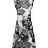 Lily | Black & White Leaves A-Line Midi Dress - Women