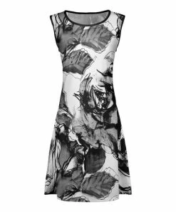 Lily | Black & White Leaves A-Line Midi Dress - Women