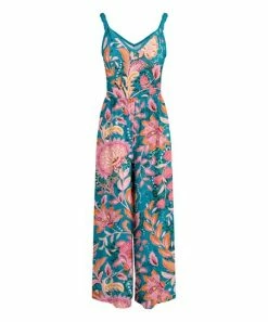 Lily | Teal & Pink Floral Sleeveless Jumpsuit - Women