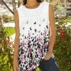 Lily | White & Pink Butterfly Pleated Sleeveless Tunic - Plus