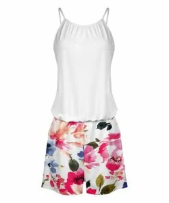 Lily | Pink & White Floral Blouson Romper - Women