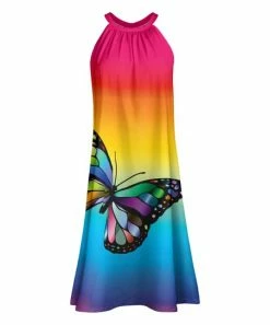 Lily | Blue & Pink Ombré Butterfly Yoke Dress - Plus