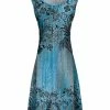 Lily | Blue & Black Floral Sleeveless A-Line Dress - Plus